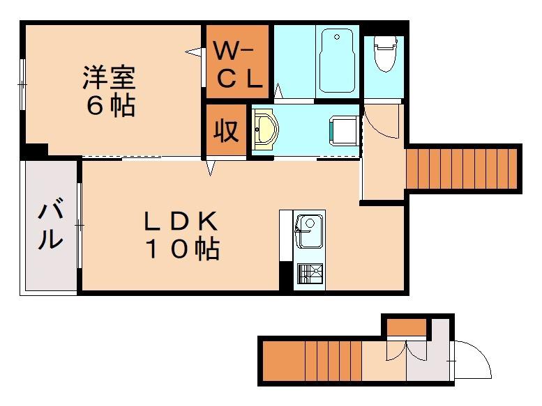 ロータス水巻2(1LDK/2階)の間取り写真
