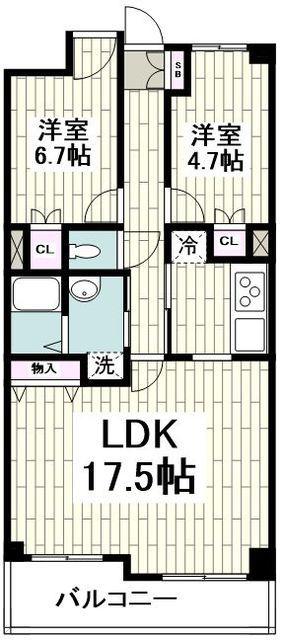 クレール矢沢(2LDK/6階)の間取り写真