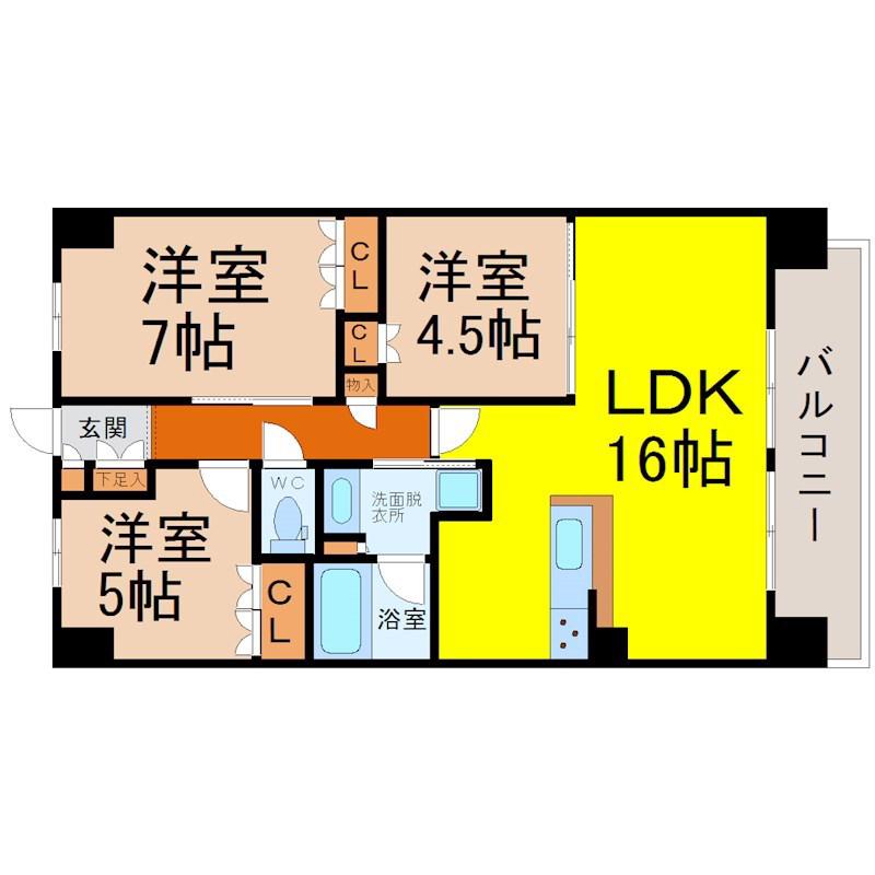 ラフィシア上前津(3LDK/3階)の間取り写真