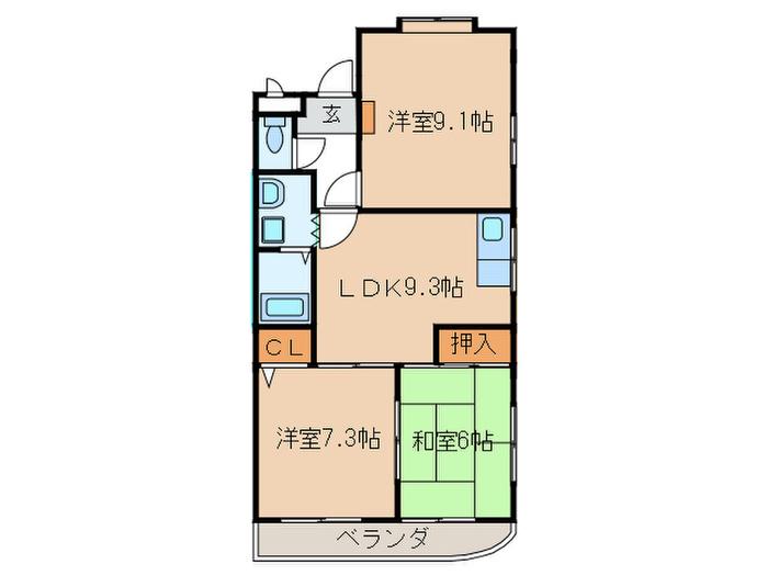 カーサ西城(3LDK/4階)の間取り写真