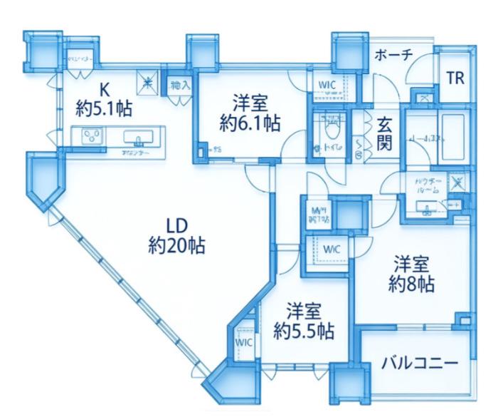 ドゥ・トゥールウエスト(3LDK/43階)の間取り写真