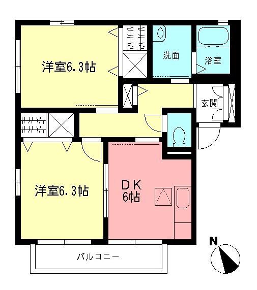 ミルフォード(2DK/1階)の間取り写真
