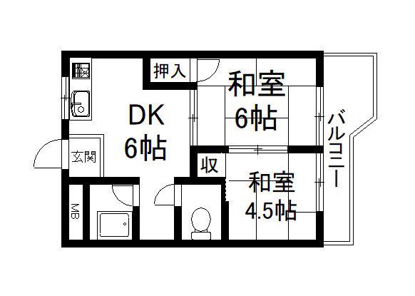 パールハイツイナリ(2DK/3階)の間取り写真
