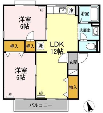 宮脇 ハイツ(2LDK/1階)の間取り写真