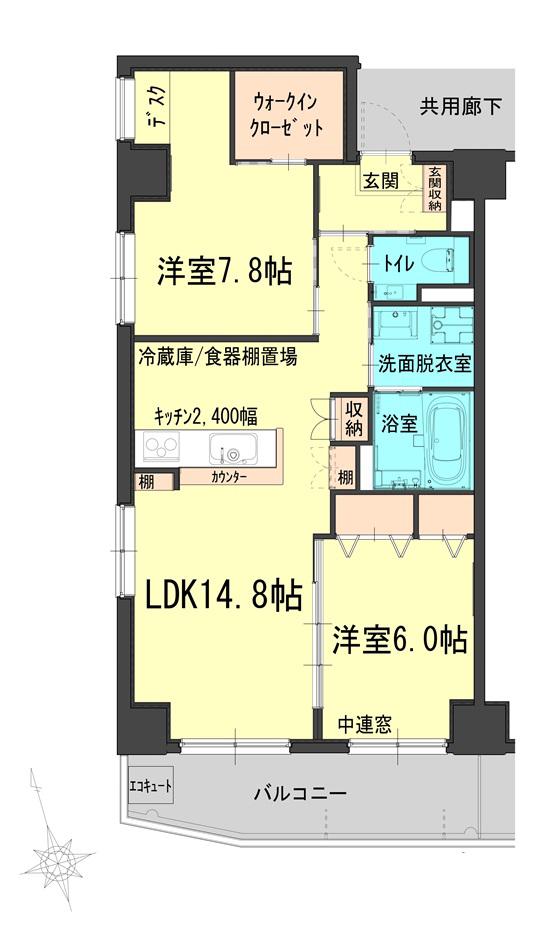 サンセール東古松III(2LDK/4階)の間取り写真