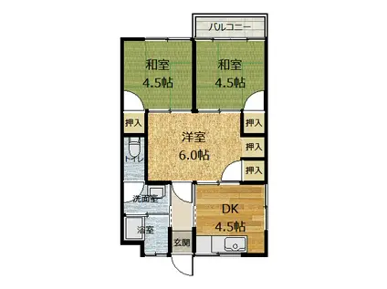 石松デンタルマンション(3K/2階)の間取り写真