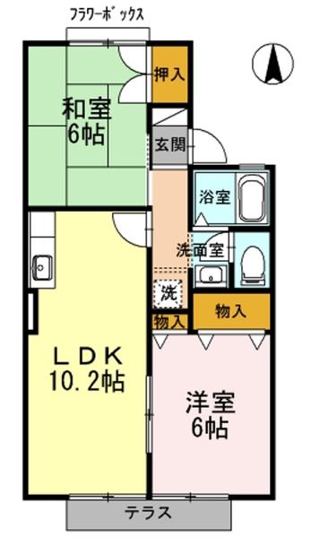 カーサデーリア花園(2LDK/2階)の間取り写真