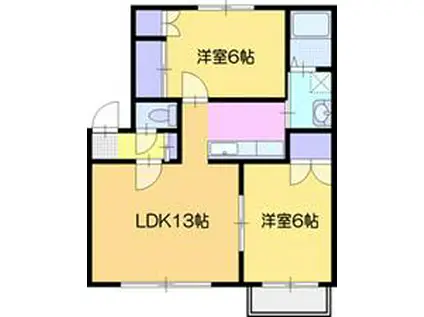 シティーハイム三條パークA(2LDK/2階)の間取り写真