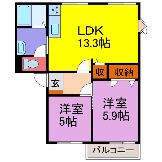 CALMLY 溝口(2LDK/2階)の間取り写真
