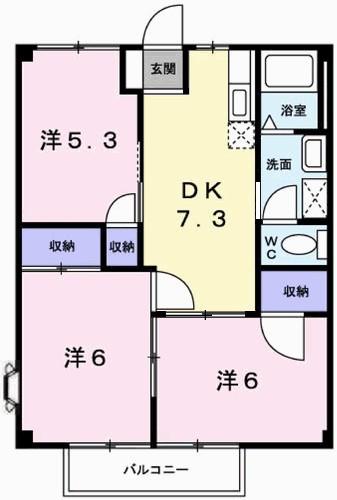 玲巧ハイツ2(3DK/2階)の間取り写真