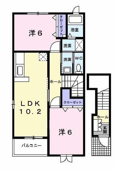 フラットワンB(2LDK/2階)の間取り写真