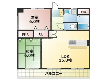 長嶺グリーンマンション(2LDK/3階)の間取り写真