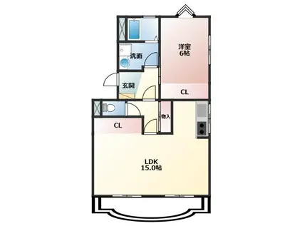 堂坂マンション(1LDK/1階)の間取り写真