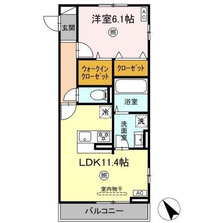 D-ROOM柊(1LDK/2階)の間取り写真