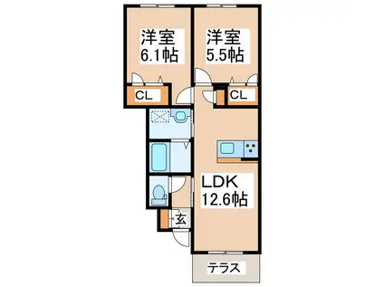 クレストールアベニューI・II・III(2LDK/1階)の間取り写真