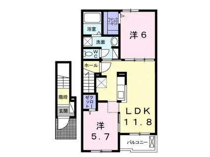 ラ・ポールII(2LDK/2階)の間取り写真
