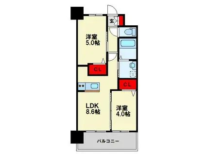 コンダクトレジデンスHIGUCHIMACHI(2LDK/6階)の間取り写真