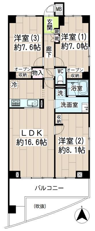 リブレスト川崎(3LDK/4階)の間取り写真