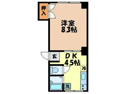 峰ビル(1DK/3階)の間取り写真