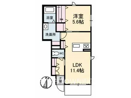ヴィアソーレ妻鳥II(1LDK/1階)の間取り写真