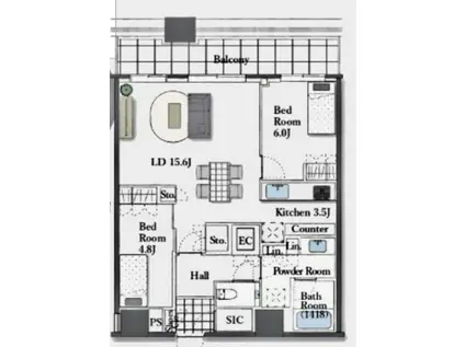 勝どき ザ・タワー(2LDK/44階)の間取り写真