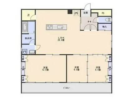 菊地ビル(3LDK/9階)の間取り写真