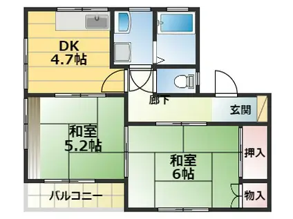 コーポ玉戸西原3号館(2DK/2階)の間取り写真