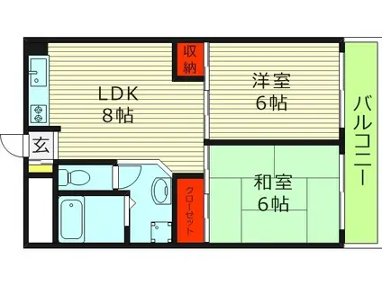 グリーンピア守口(2DK/6階)の間取り写真