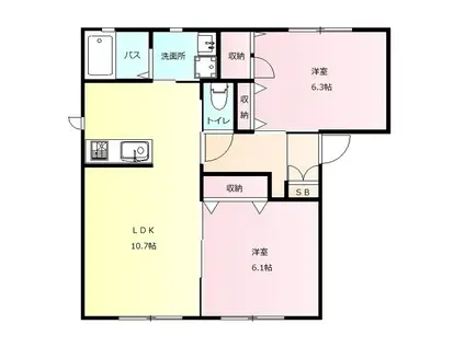 ツインバード A(2LDK/1階)の間取り写真