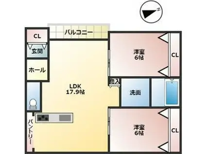 JR札沼線 太平駅 徒歩27分 3階建 築12年(2LDK/2階)の間取り写真