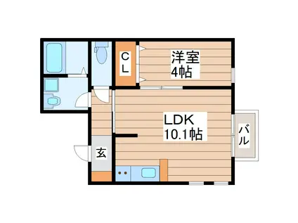 アスコット八木山弥生町(1LDK/1階)の間取り写真