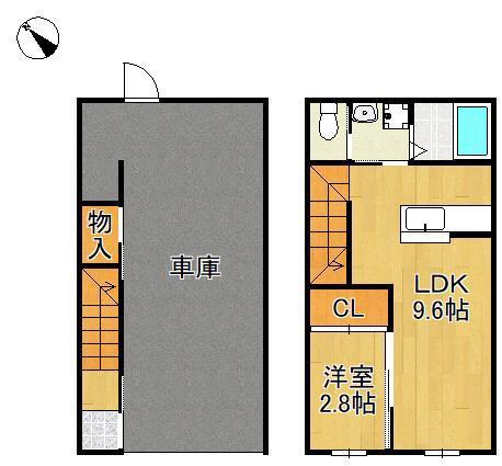 EXCEL GARAGE 小倉南A棟(1LDK/1階)の間取り写真