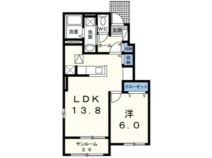ハナミヅキ(1LDK/1階)の間取り写真