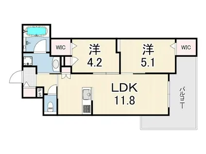 LA VITA西宮北口(2LDK/2階)の間取り写真