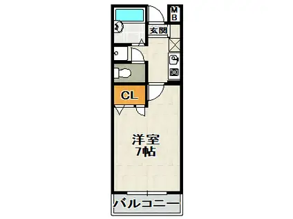 エクセルコート中山(1K/2階)の間取り写真
