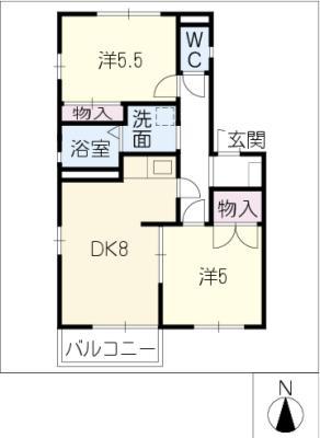ウッディベル D棟(2DK/1階)の間取り写真