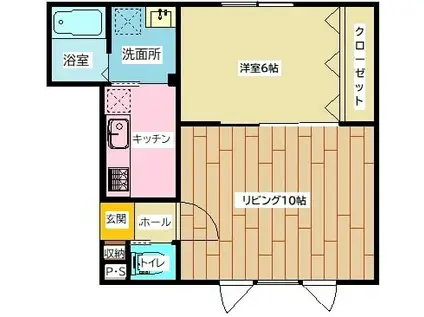 ハスコート東町B(1LDK/2階)の間取り写真