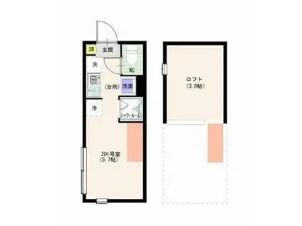 ハーモニーテラス・FREESIA平和台(ワンルーム/2階)の間取り写真