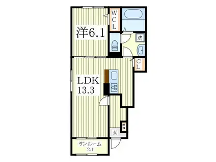 グランテリア瀬戸II D(1LDK/1階)の間取り写真