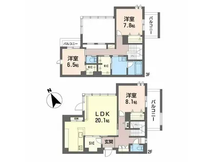 クレイエール(3LDK/2階)の間取り写真