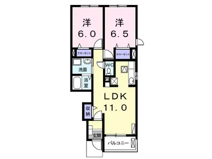 UH六番町 I(2LDK/1階)の間取り写真