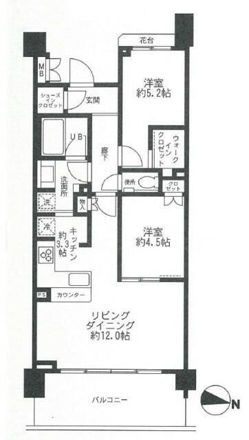 マジェスティハウス新宿御苑パークナード(2LDK/2階)の間取り写真