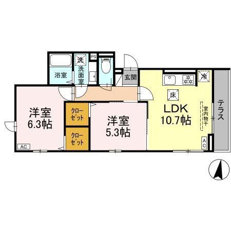 ジェルベーラ(2LDK/2階)の間取り写真