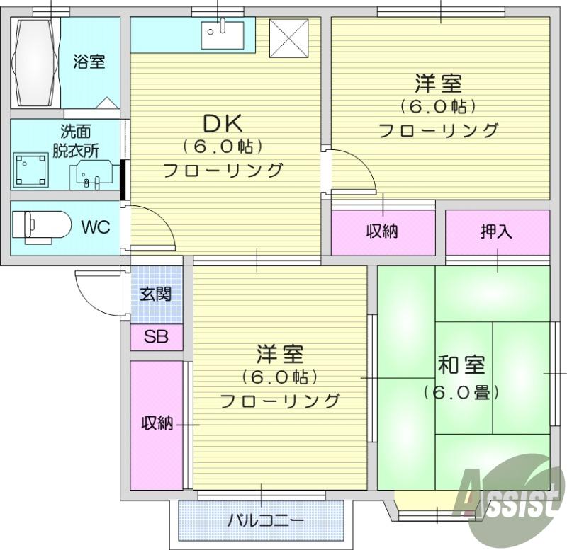 クオリティー・パレスA(3DK/1階)の間取り写真