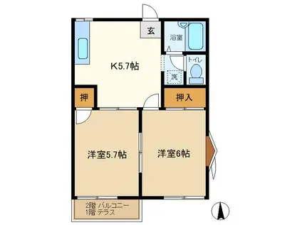 コートピュア司A(2K/1階)の間取り写真