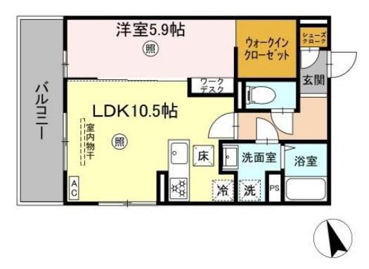 PREMILIFE須賀II(1LDK/1階)の間取り写真