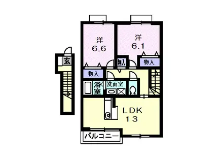 フルール・ド・スリジエ(2LDK/2階)の間取り写真