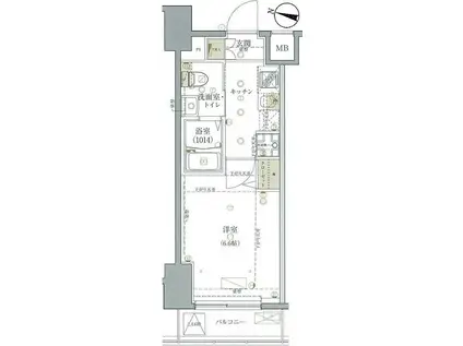 GROWS NISHI YOKOHAMAII(1K/7階)の間取り写真