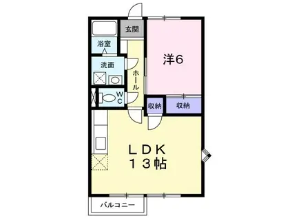 ガーデンプレイスⅠ(1LDK/2階)の間取り写真