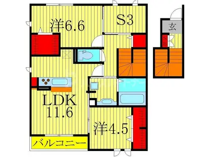 カーネリアン(2LDK/2階)の間取り写真